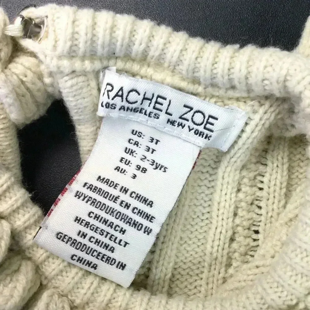Rachel Zoe‎ kids girls ruffle long sleeve ivory leopard print sweater dress 3T